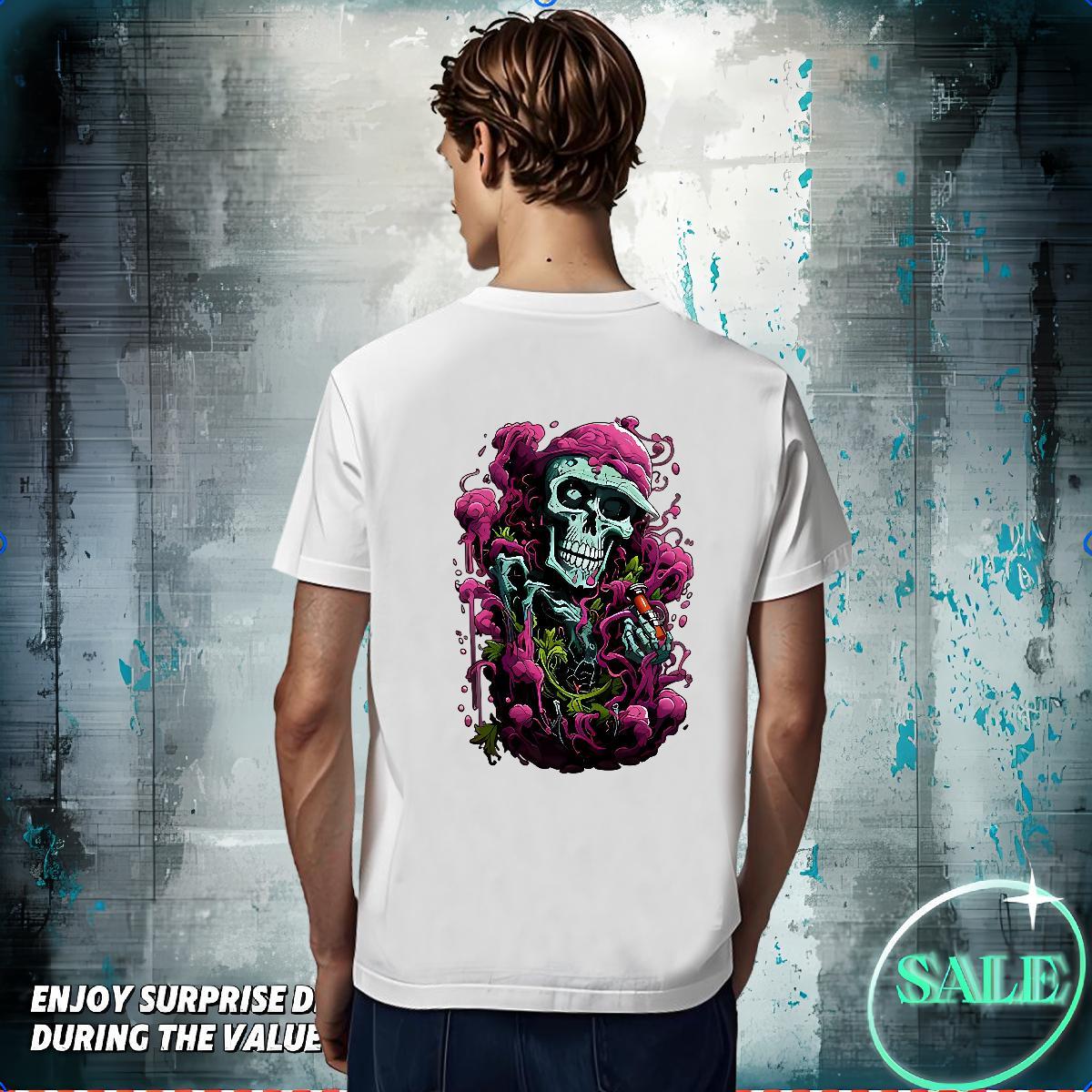 Free Shipping Man T Shirts 230g Pure Cotton skull Sports Casual Cartoon Printing L-4XL Breathable Crew Neck Couples T Shirts New Designer Tees