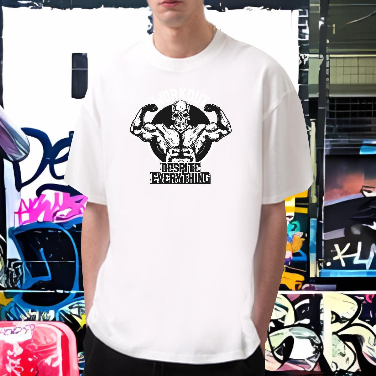 Popular Man T Shirts 230g Pure Cotton skull Street Casual Floral Print Crew Neck Breathable Men Tshirts DIY Polos