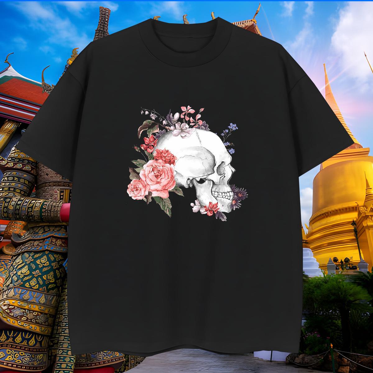 Free Shipping Man T Shirts 230g Pure Cotton skull Hip Hop DIY Printed Crew Neck Men Tshirts Classic Clothes