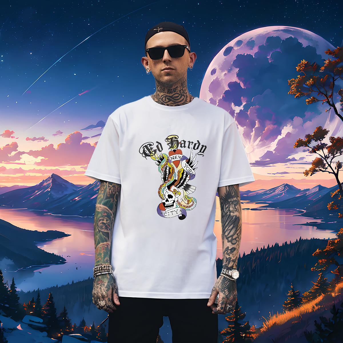 Wholesale Men T Shirts 230g 100% Cotton skull Outdoor Black Oversized Crew Neck Breathable Couples T Shirts Fashion Design Tshirts