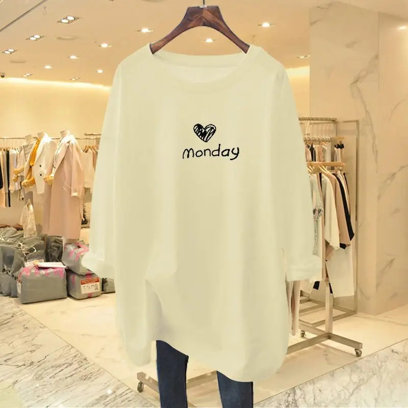 Womens clothing chic letters love printed T-shirts spring and autumn casual loose O-neck long sleeved shirts 240826