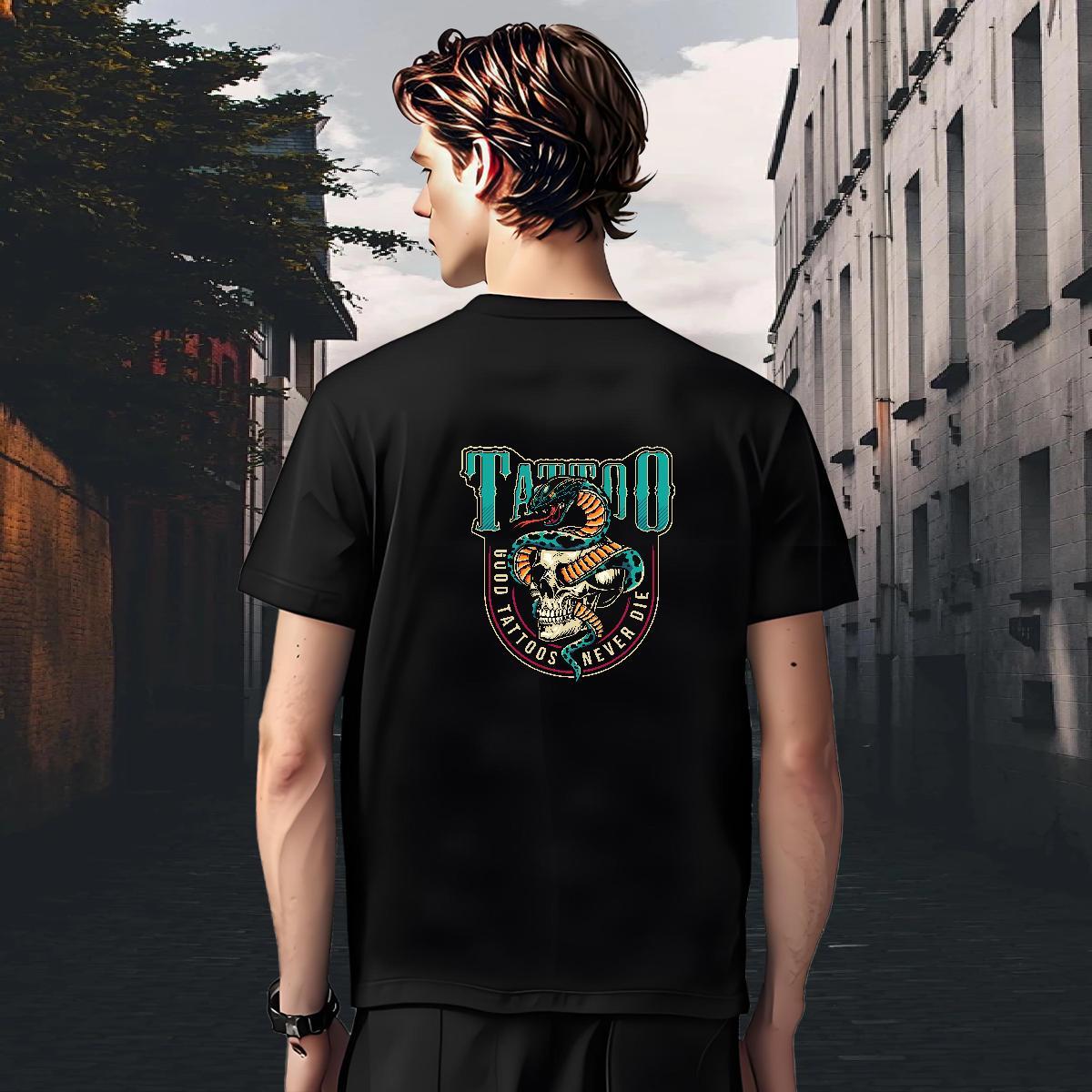 Classic Men T Shirts 230g Pure Cotton skull Hip Hop Customized Print Breathable Crew Neck Tshirts Casual New Tops Shirt