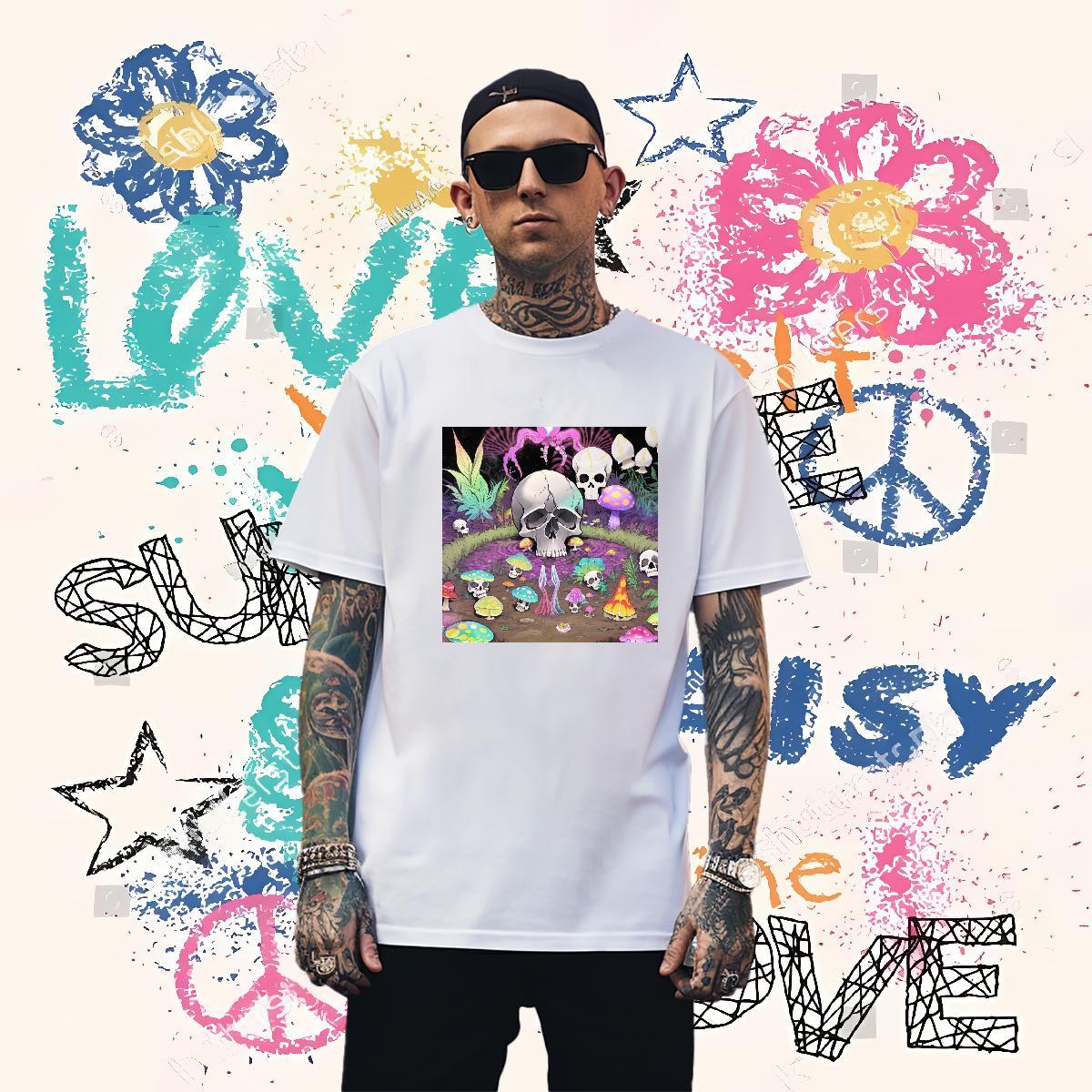 Cool T shirt 230g Pure Cotton skull Summer Casual Black White Breathable Tshirt for Man Woman DIY Tops Tees