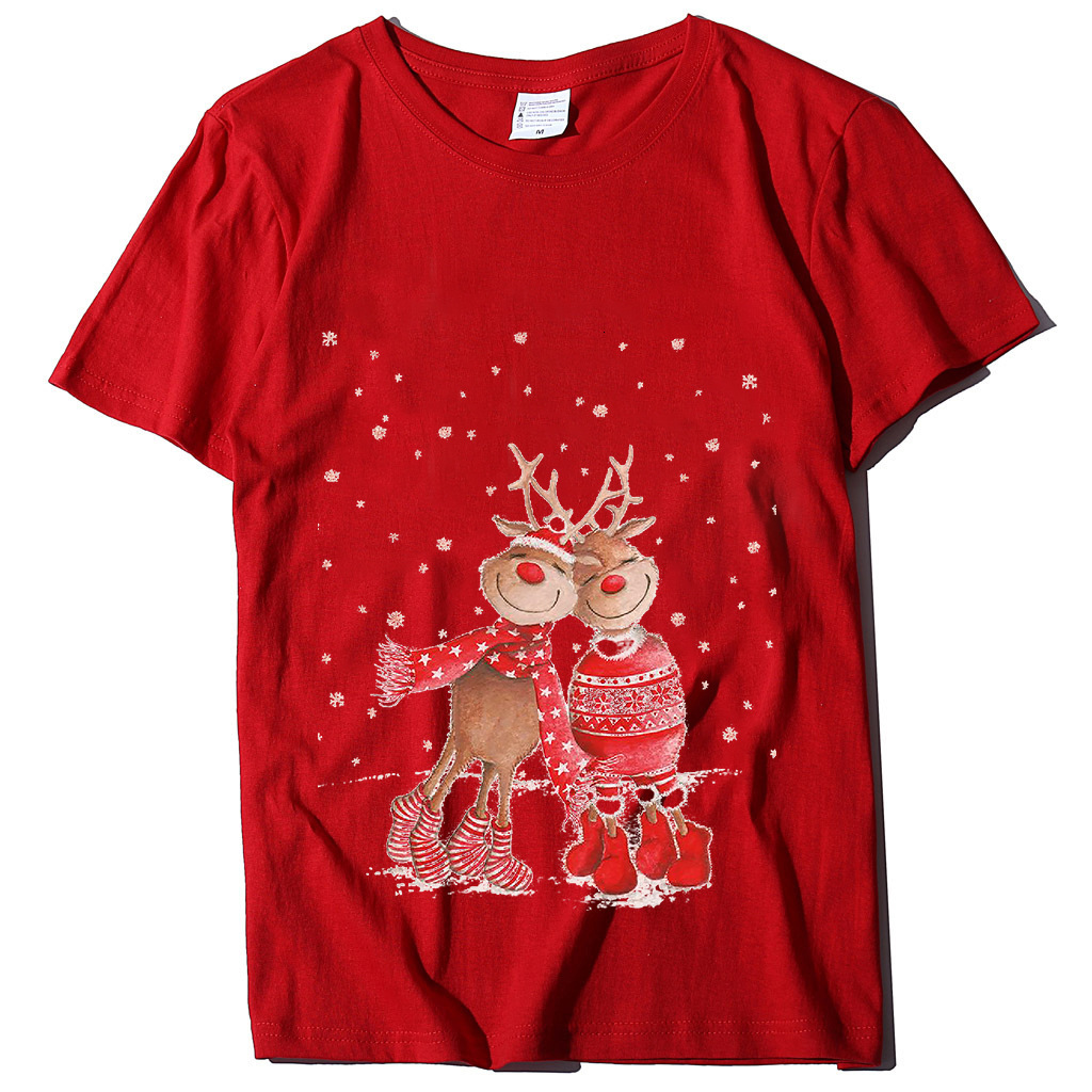 New Top T-shirt with Two Deer Print Christmas Costumes for Women dongdumaoyi