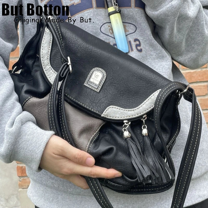 Millennial Spice Girl Large Capacity One Shoulder Crossbody Bag schoolbag Student woman y2k Harajuku Neutral Contrast 240826