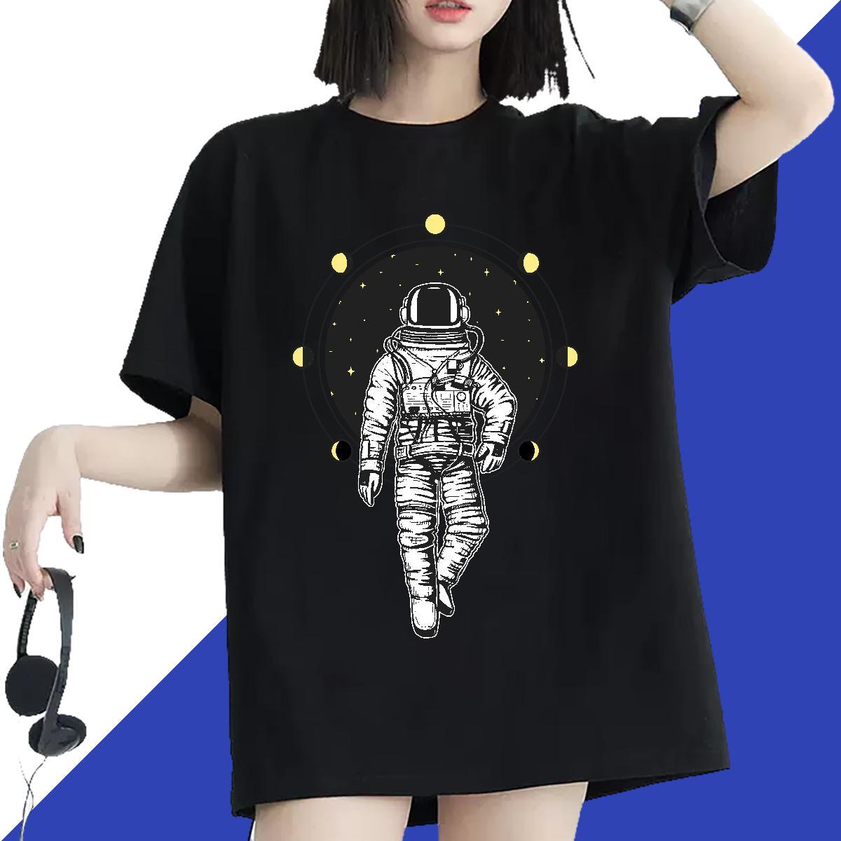 Loose fit Tshirt for Man Woman 230g 100% Cotton cosmonaut Street T Shirts Women Crew Neck Breathable Custom Print Oversized Tops