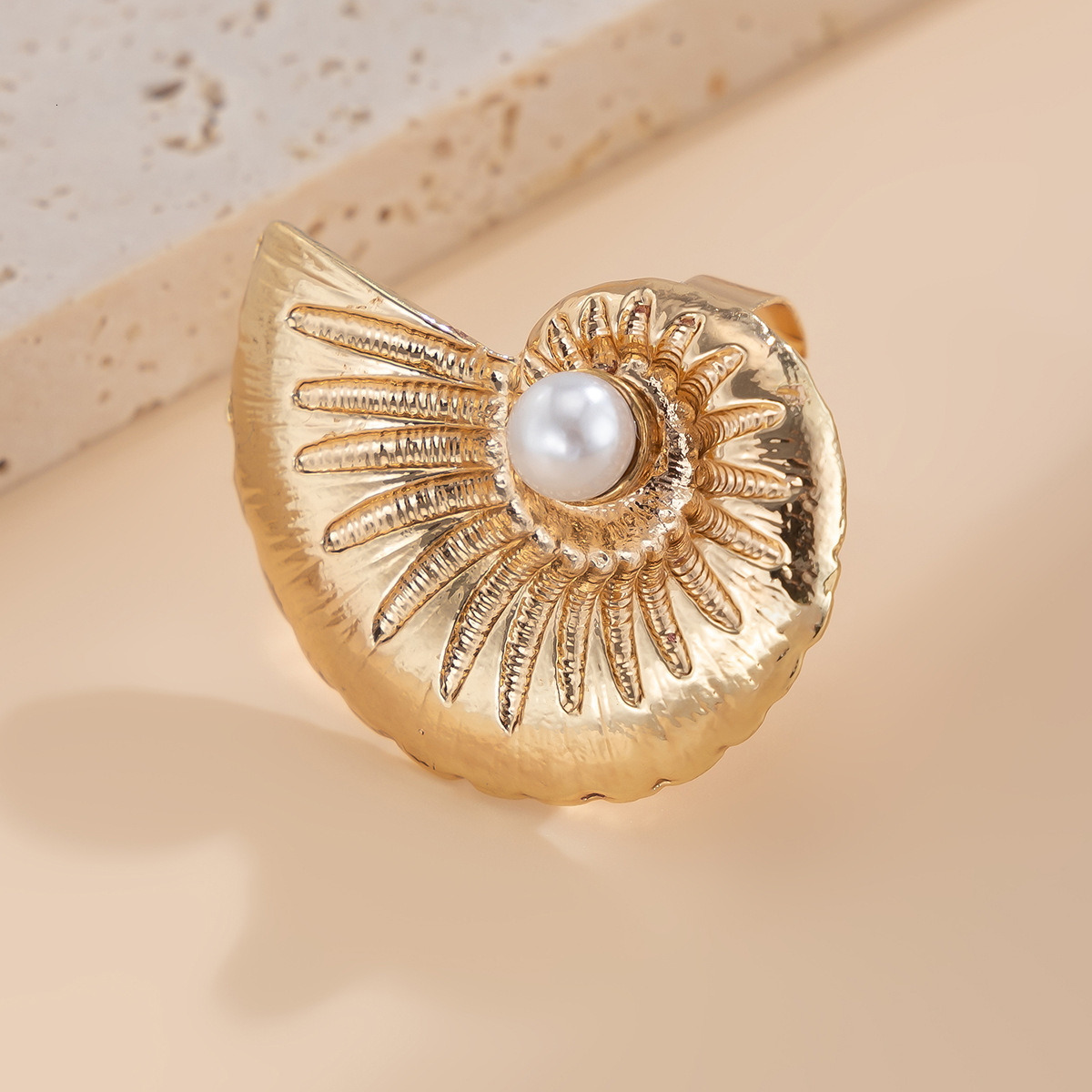 Jewelry vacation style starfish alloy beach imitation pearl adjustable ring