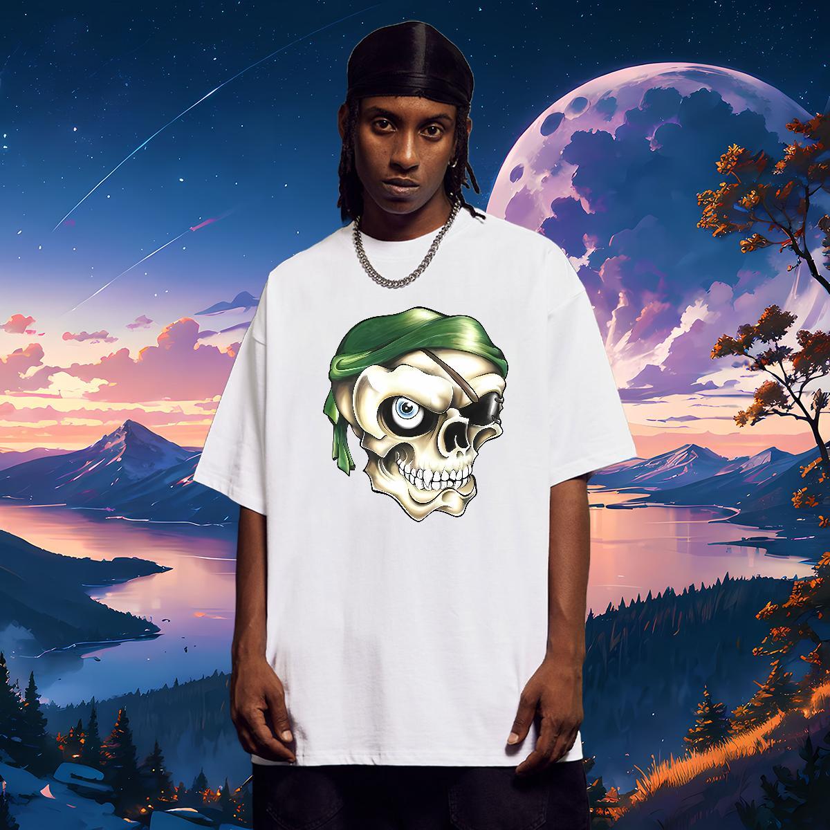 Wholesale Mens T Shirts 230g 100% Cotton skull Daily Wear Black Oversized Breathable Short Sleeve Tshirts Fashion Casual Top Tees