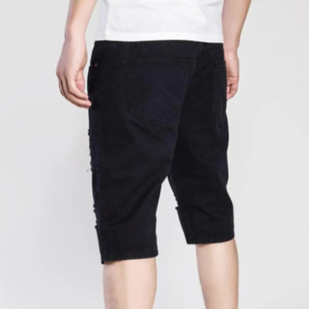 2024 White Denim Shorts Men Ripped Knee Length Fashion Jeans Casual Hole Slim Male Short Pants Streetwear i240824