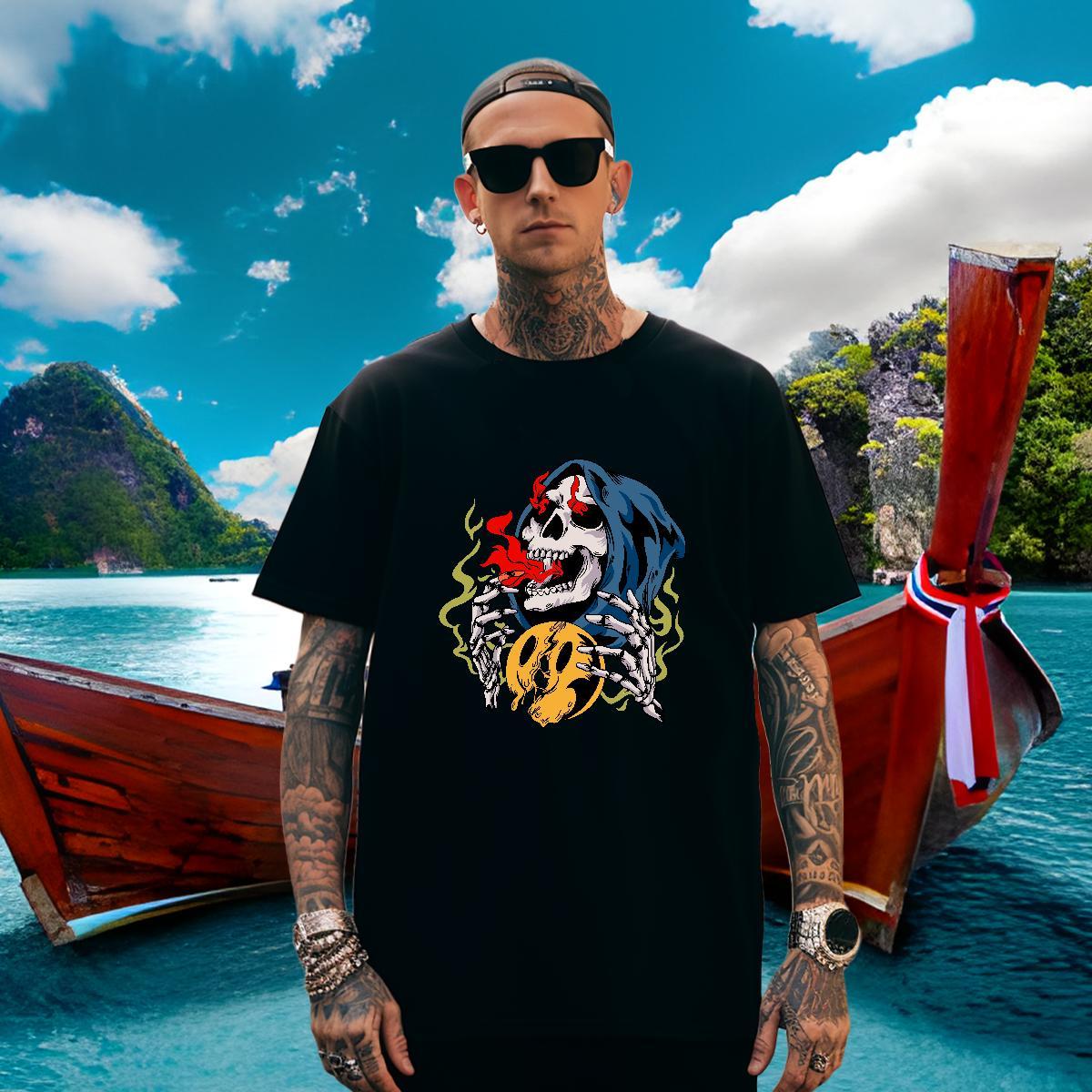 Brand T shirt 100% Cotton 230g skull Daily Outfit Plus Size Cartoon Breathable Soft Men Tops Tees 2024 Summer Clothes