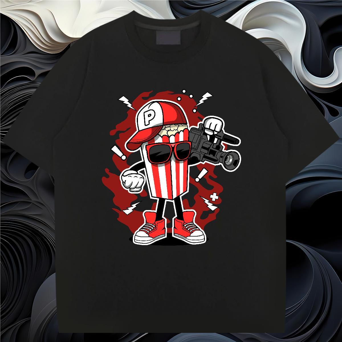 Designer Mens T Shirts 230g 100% Cotton popcorn Beach Custom Cartoon Short Sleeve O-Neck Men Clothes T-Shirt Fashion Design Tops Tees
