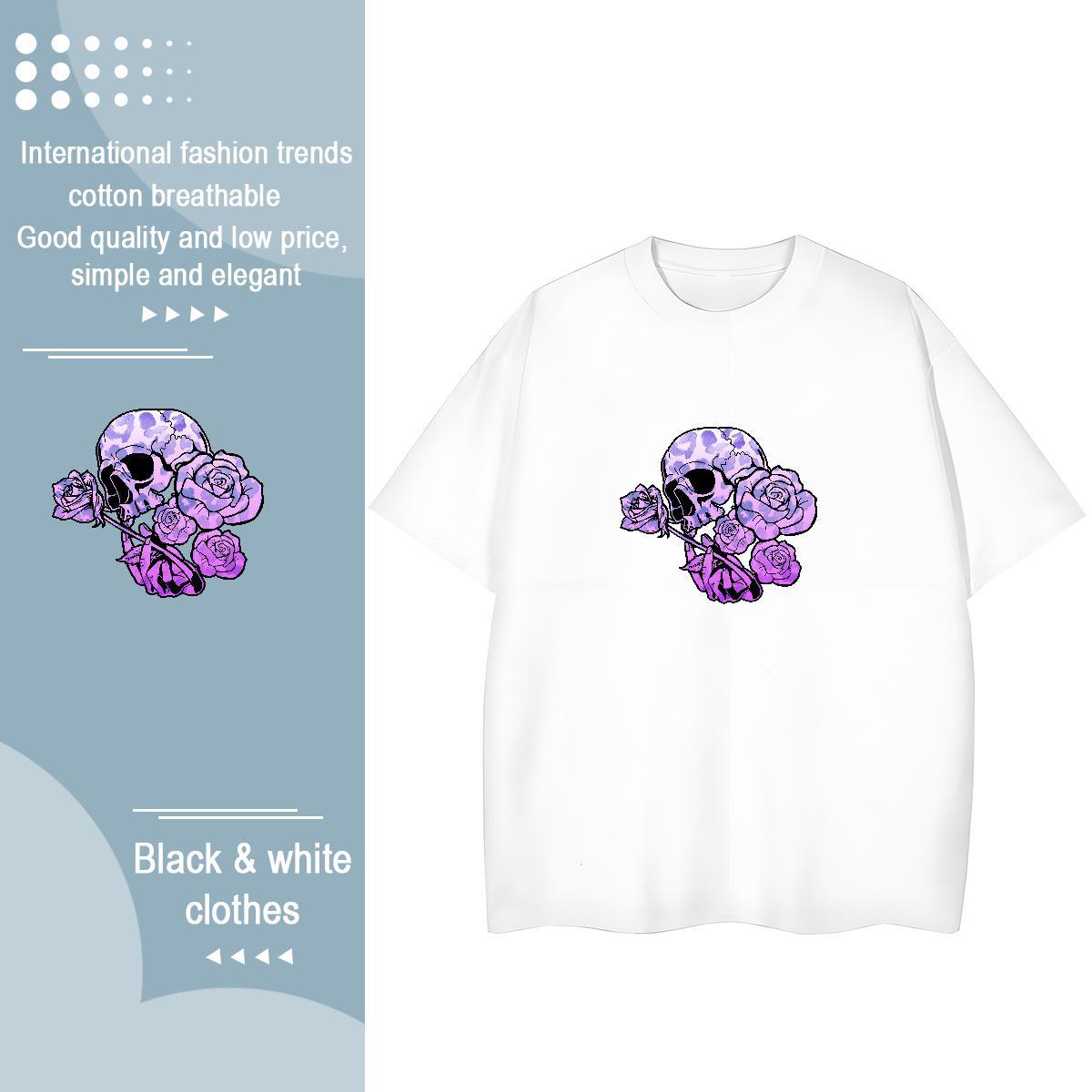 Soft Mens T Shirts 230g Pure Cotton skull Casual Daily Wear Custom Print Plus Size Crew Neck Mens Tshirts Fashion Design Tops
