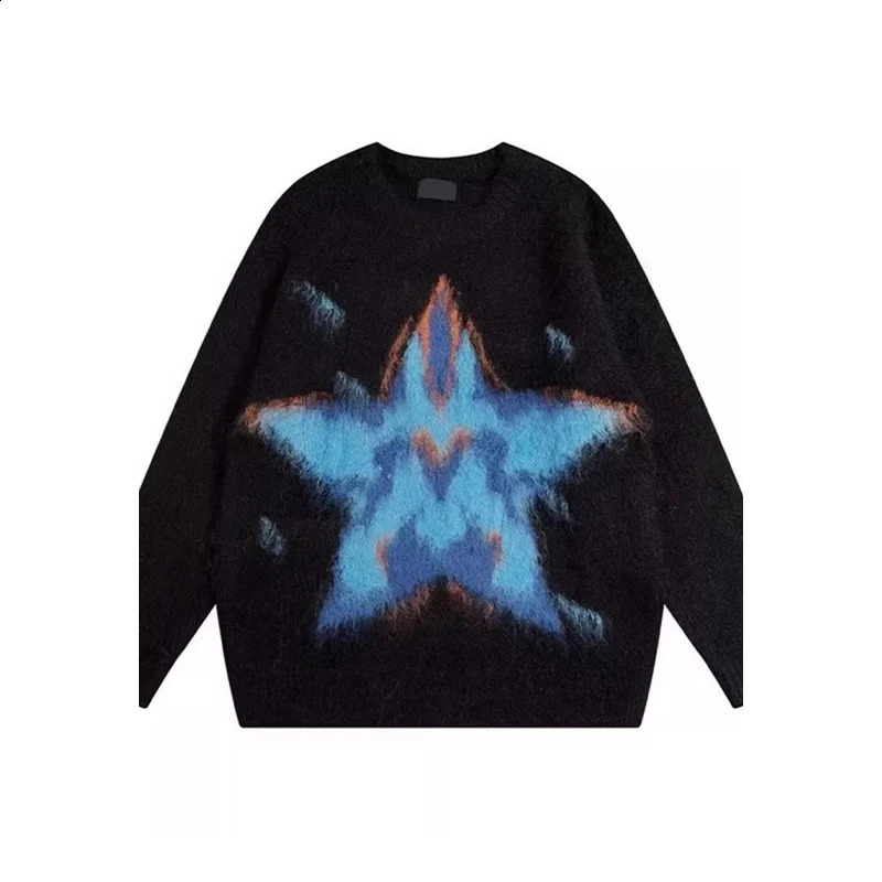 Womens white floral sweater Harajuku Korean Y2k long sleeved star skydiving knitted retro 2000s oversized autumn clothing w240826