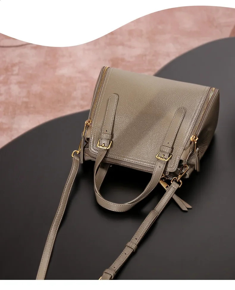womens handbag high-quality genuine leather shoulder bag with large capacity cowhide zipper and metal buckle handbag 240826