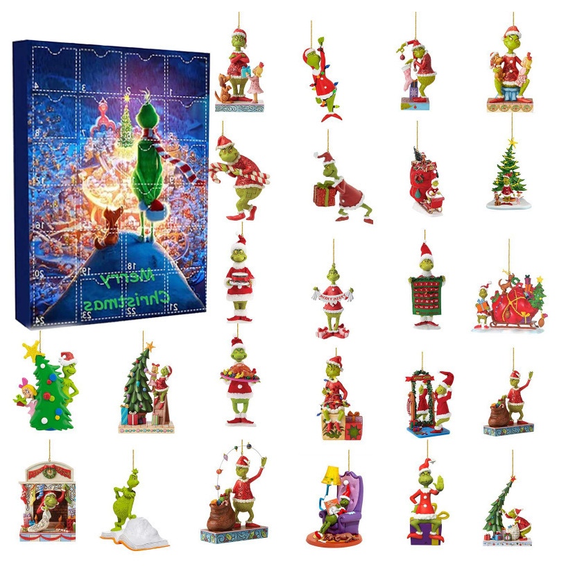 Advent 2024 24Pcs Cute Cartoon Elf Grinch Christmas Countdown Calendar for Kids Doll Collectible Figures Gifts FY8889 0826