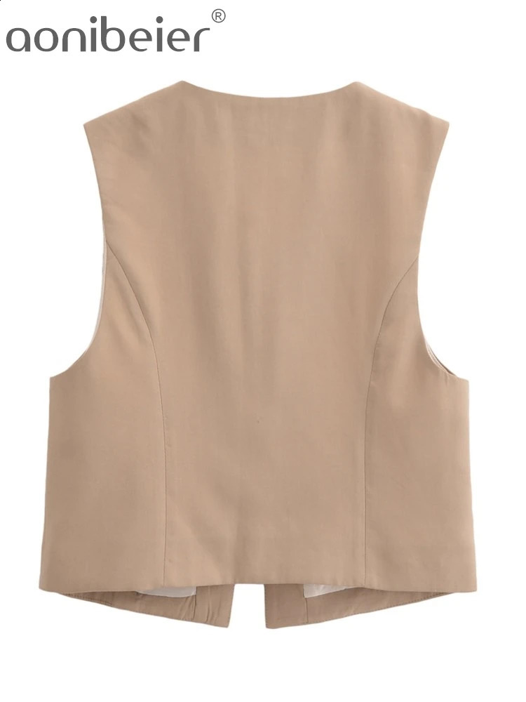 Aonibeier Elegant Bow Lace Up Women Waistcoat Traf 2024 Autumn V Neck Hollow Out Sleeveless Slim Jacket Crop Top Blazer Vest Y2K 240826