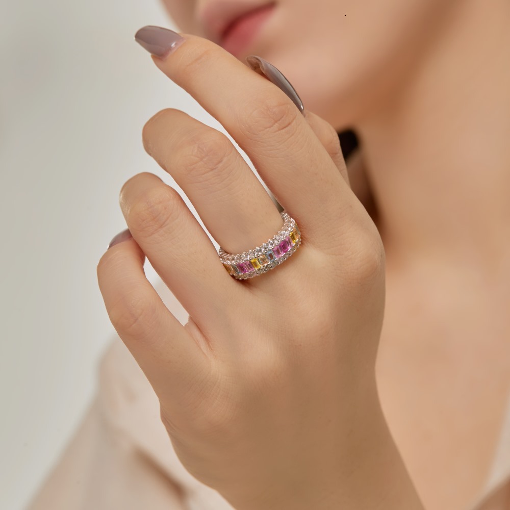 Korean INS New S Pure Sier Volleyball Diamond Full Color Zircon Set with Dopamine Design for Women's Ring