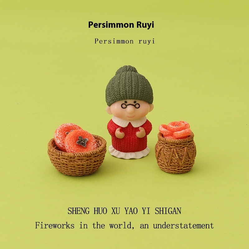 Adorable Microlandscape Diorama - Charming Persimmon-Filled Miniature Basket Ideal for Dollhouse Decorators