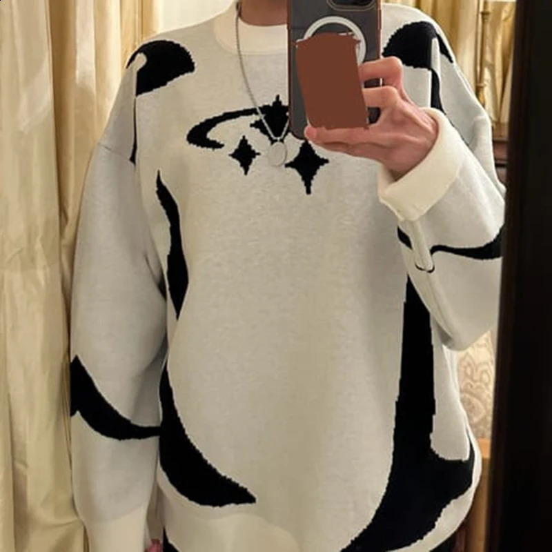 hiphop streetwear Y2K autumn and winter round neck couple sweater oversized knitted mens top womens clothing 240826