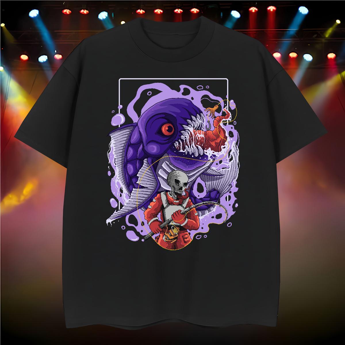 Popular Men T Shirts 230g Cotton skull Summer Casual Cartoon Print O Neck Short Sleeves Tshirts 2024 New Tops Tees
