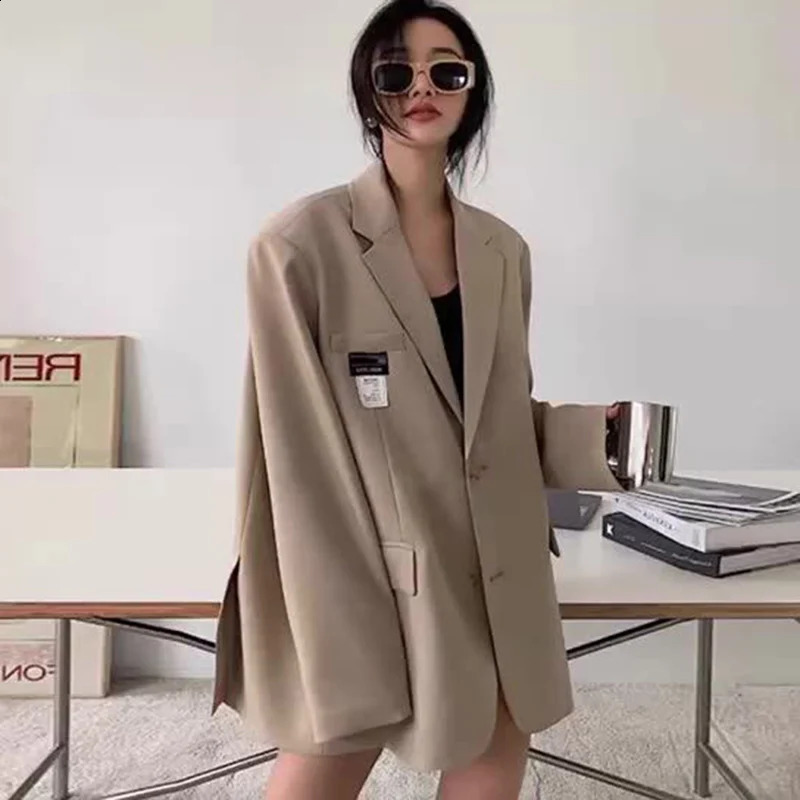 Blazers Women Autumn Korean Elegant Soft Coat Office Lady Solid Harajuku Loose Pocket Single Breasted Trendy Fashion Suit 240826