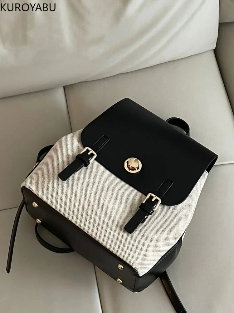 Patchwork Leather Backpack for Women Fashion Female Travel Bagpack School Bags Bolsos Para Mujeres Tendencia 240824
