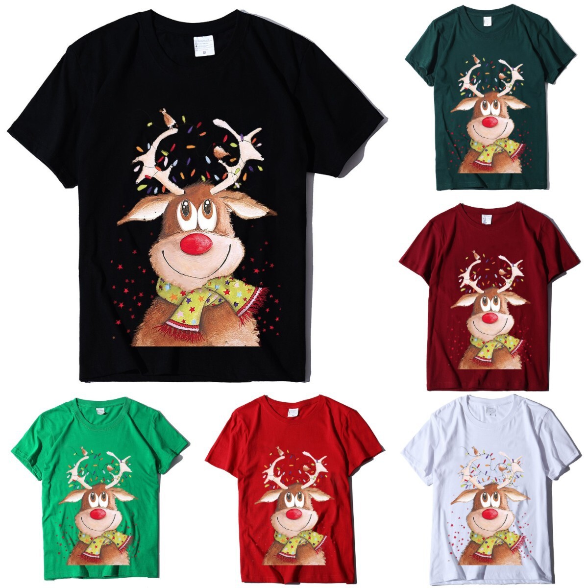 New Short sleeved Women's Top Christmas Elk Printed T-shirt Loose dongdumaoyi