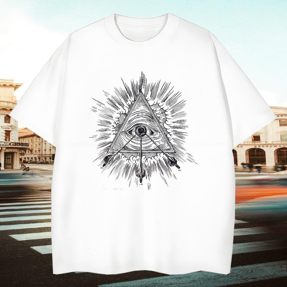 TOP Quality T Shirt For Man 230g Pure Cotton eye of the devil Street wear Hip Hop DIY Breathable Crew Neck Tshirt for Man Woman Brand Tee Shirt
