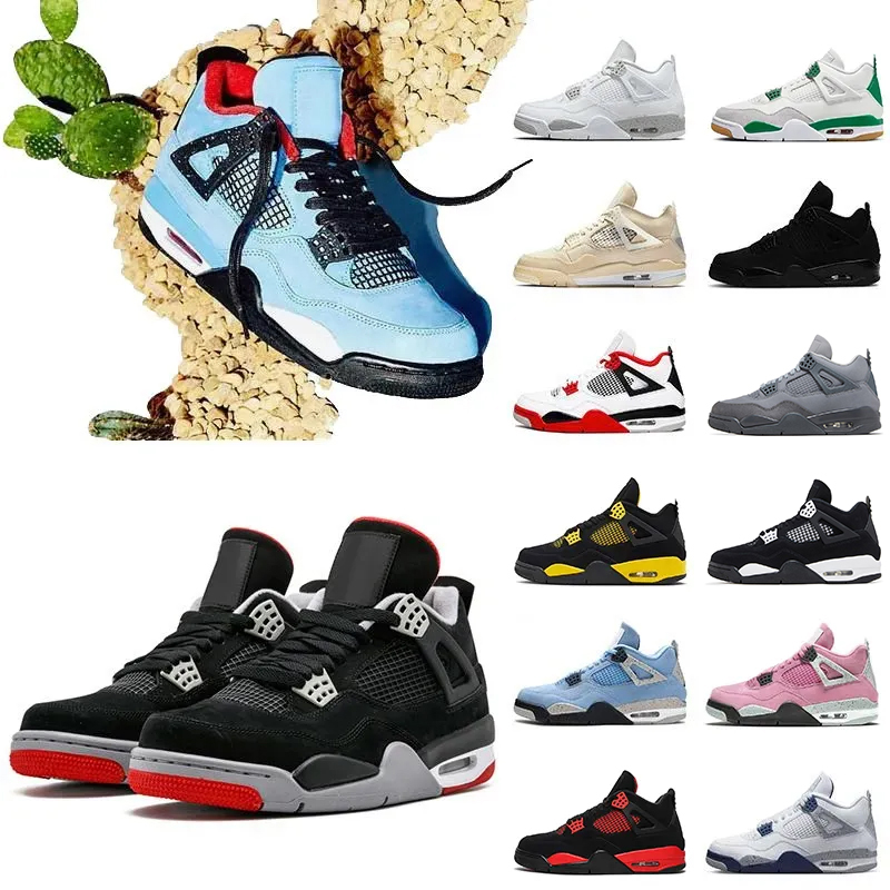 Black Cats 4 Basketball shoes Wet Cement 4s White Thunder Red Pine Green Orchid Pink Sail Oreo Midnight Navy Bred Military Blue Mens Women Sneakers Sports Trainers