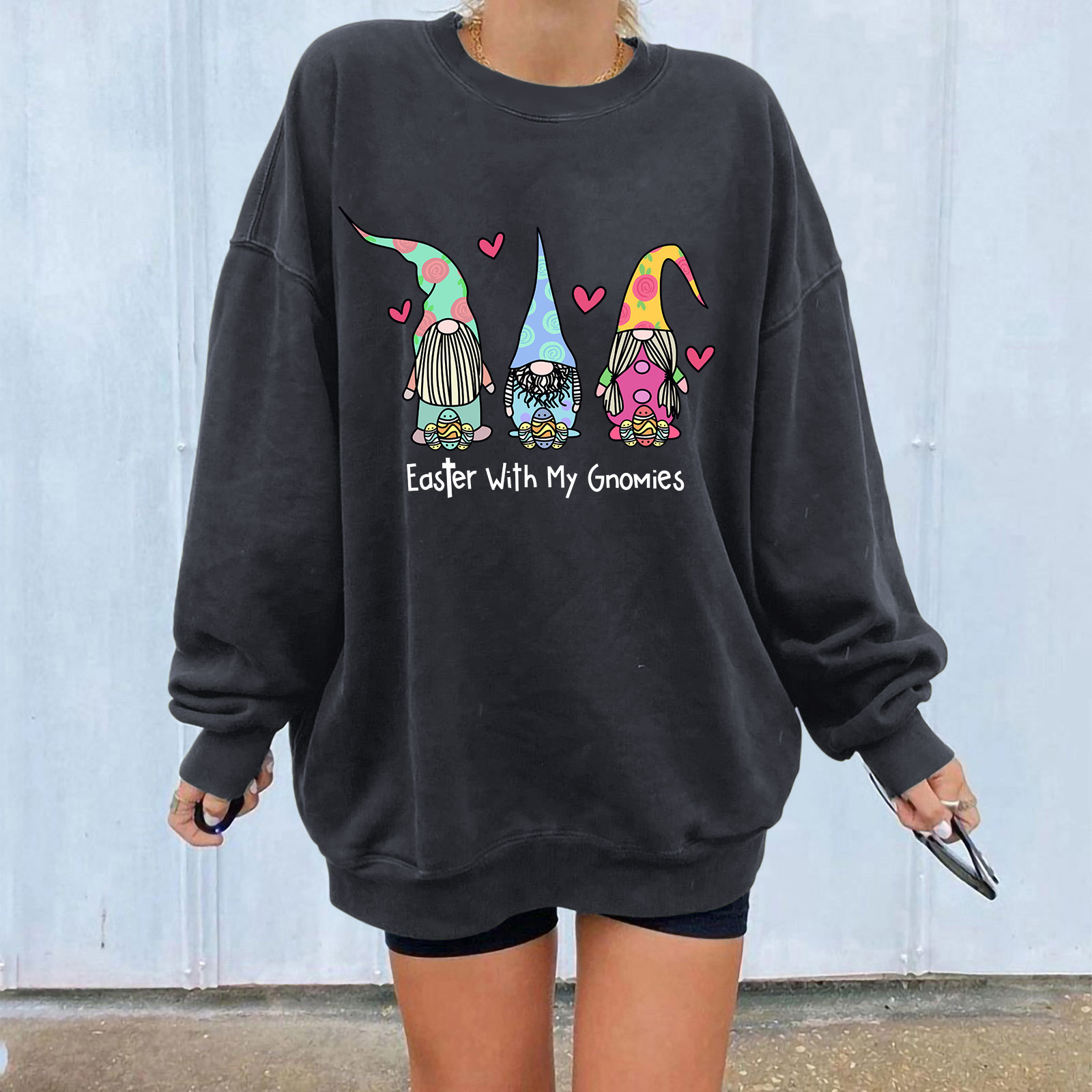Loose shoulder sweatshirt with three Santa Claus letter prints, casual round neck, thick hoodie dongdumaoyi