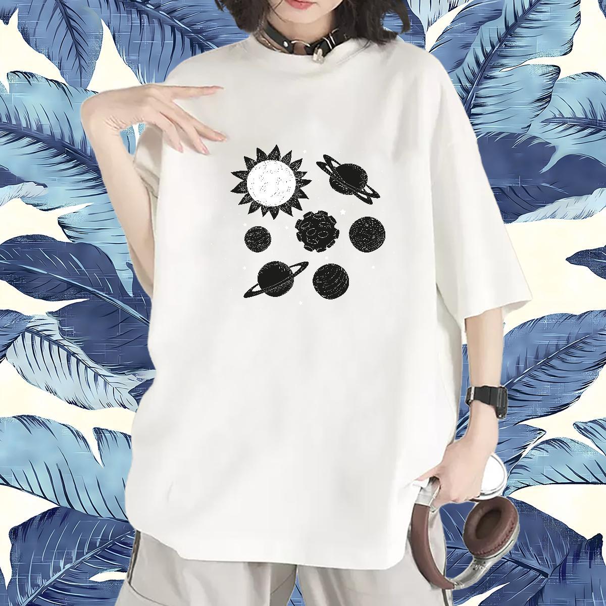 Wholesale Women Tshirts 100% Cotton 230g planet Casual Beach Womens T Shirts Round Neck Short Sleeve Custom Print Plus Size Tees Shirts