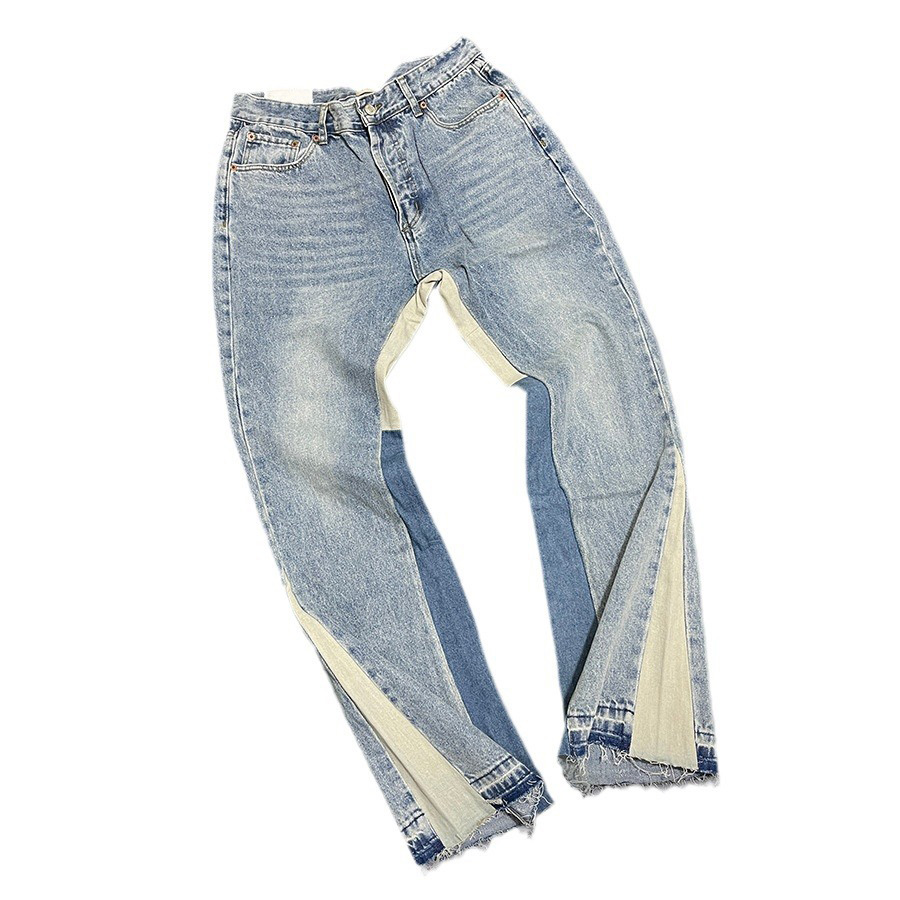 Men's Designer Patchwork Bell Bottoms Baggy Jeans For Men Straight Y2k Washed Old Brand Denim Trousers Oversized