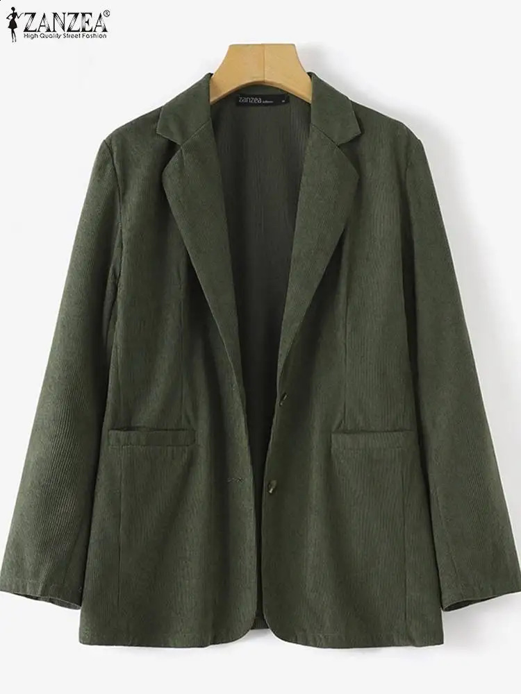 ZANZEA Vintage Corduroy Blazer Woman Long Sleeve Lapel Neck Suits Autumn Fashion Buttons Jackets Casual Pockets Outerwear 240826