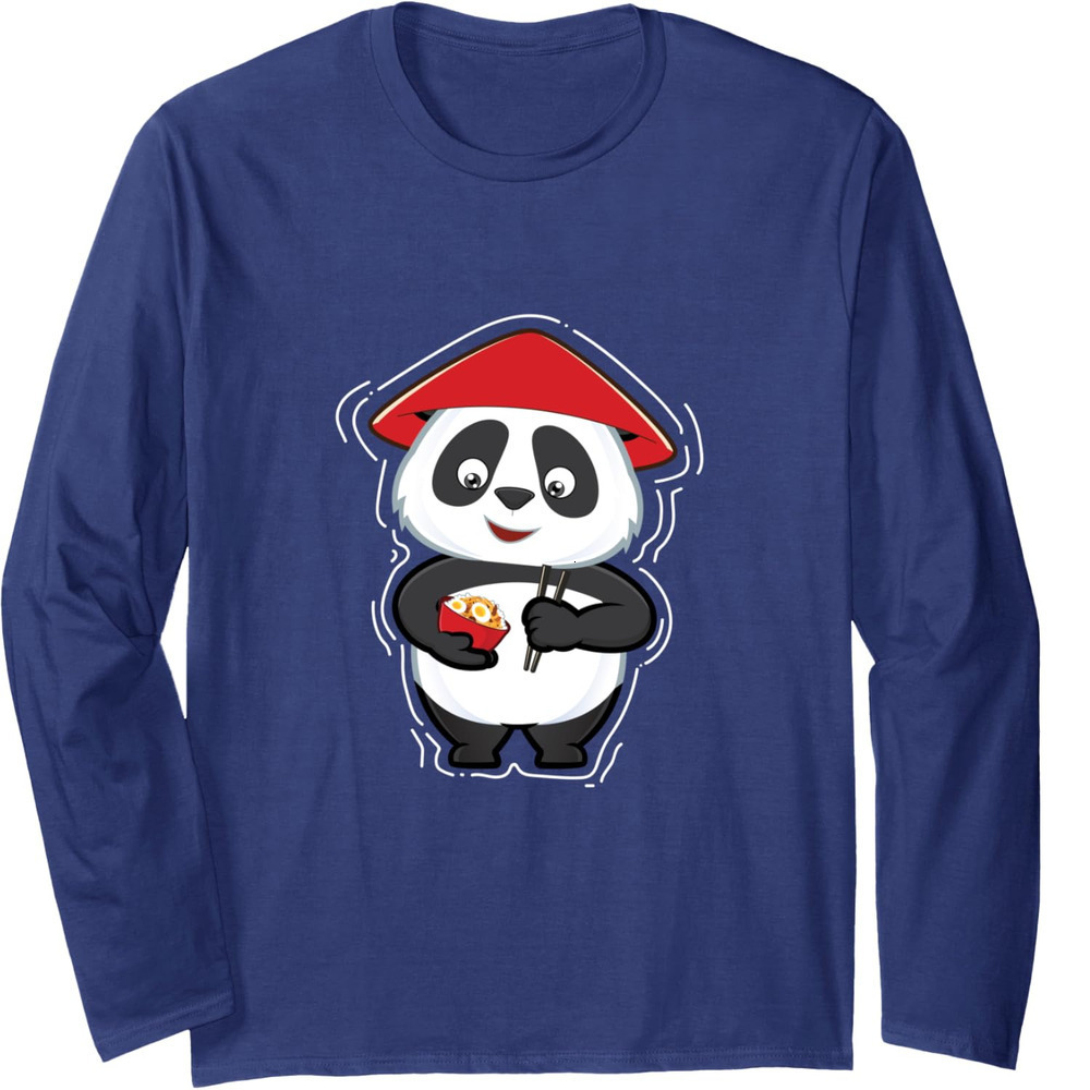 Long Sleeve Shirts for Men sweatshirt Cute Panda Eating noodle Eggs with Chopsticks Gift Long Sleeve Tee Streetwear Casual tops clothes