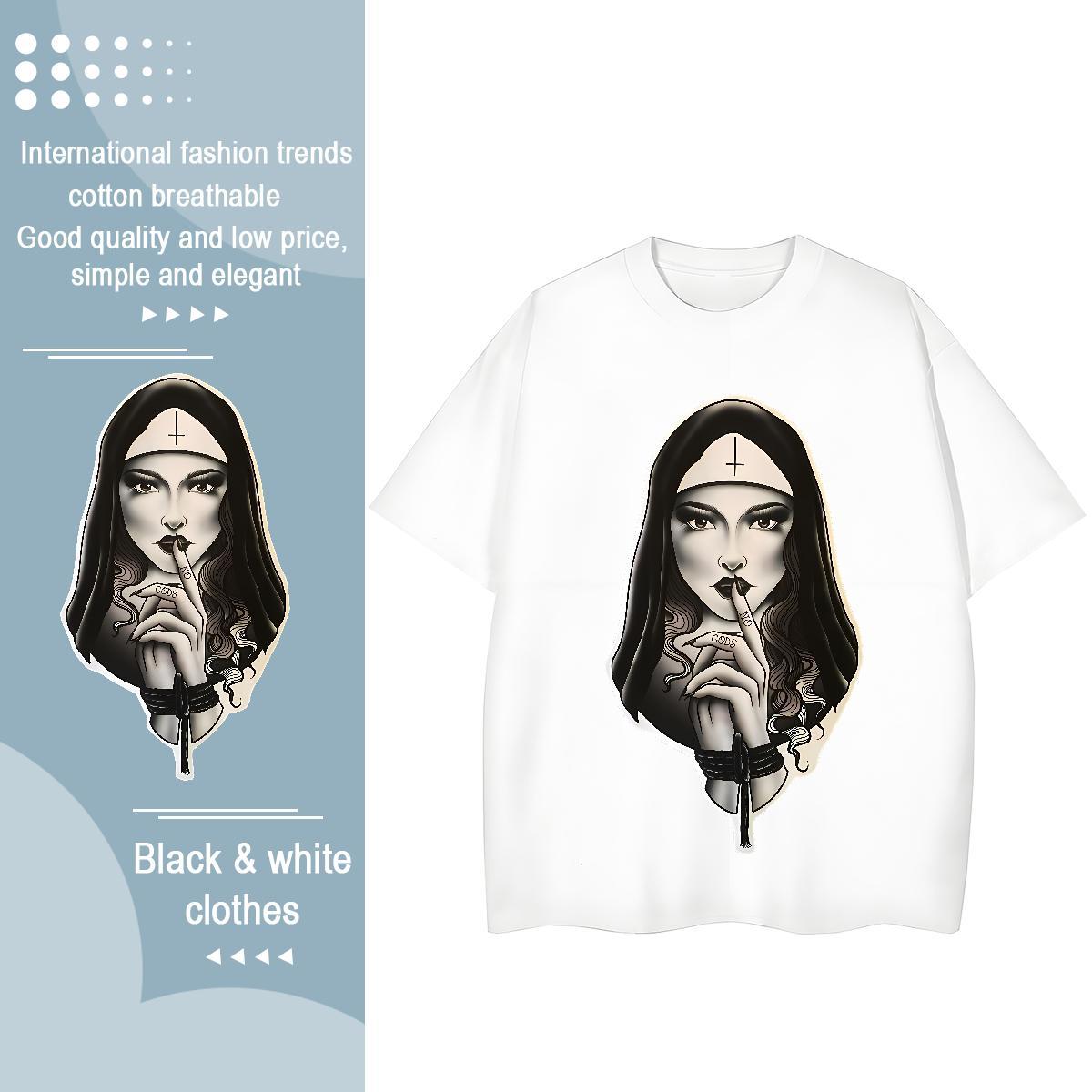 Popular Women Tshirts 230g 100% Cotton nun Daily Outfit T-Shirts Crew Neck Floral Print Tops