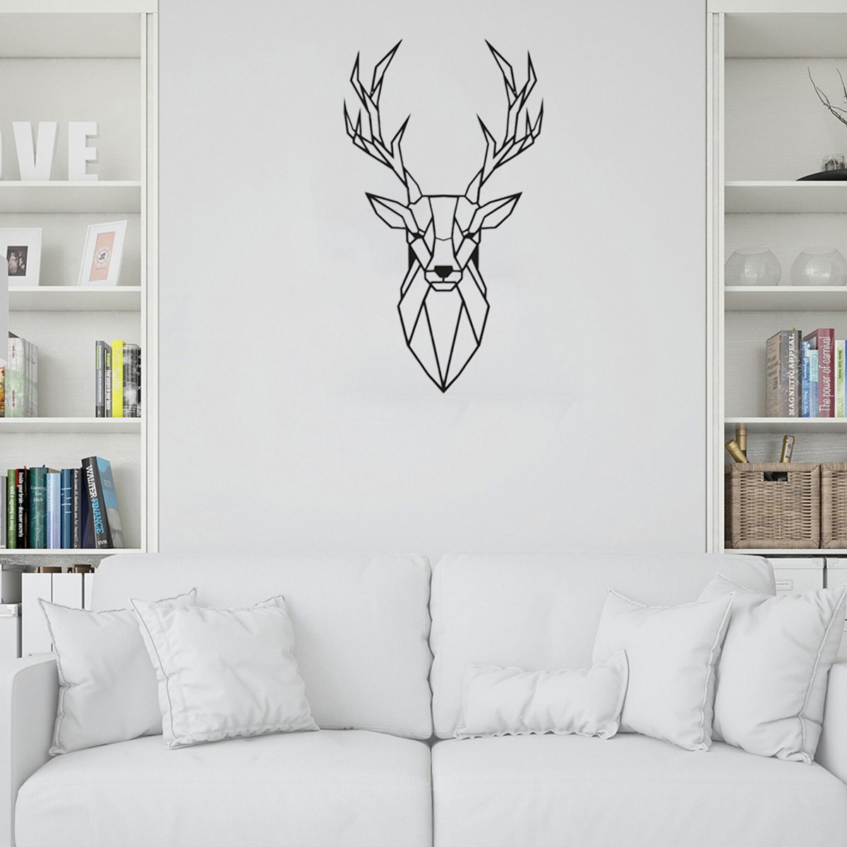 Deer Head Silhouette Wall Decoration Deer Metal Wall Sculpture Geometric Metal Wall Hanging Artwork