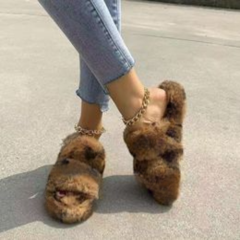 Slippers Flat Designer Shoes Eur House Full Furry Winter Indoor Fur Soft And Fluffy Plush Platform Non-Slip Heel Casual Ladies