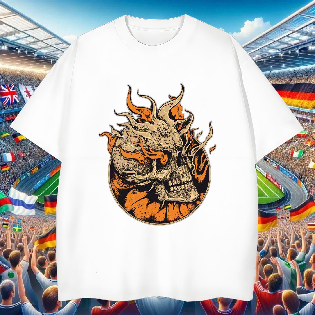 High Quality T-Shirts 230g 100% Cotton skull Daily Wear DIY Round Neck Short Sleeve Men Tshirts New Arrival Tops Shirt
