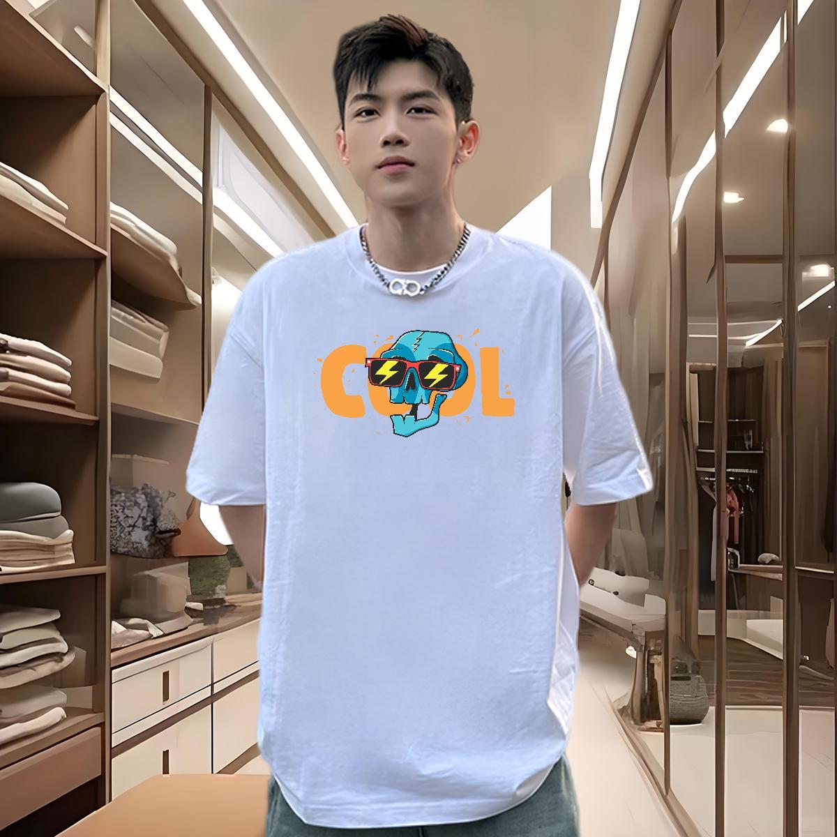Popular Man T Shirts 230g Cotton skull Hip Hop Street Anime Print Breathable Men Tees New Clothings