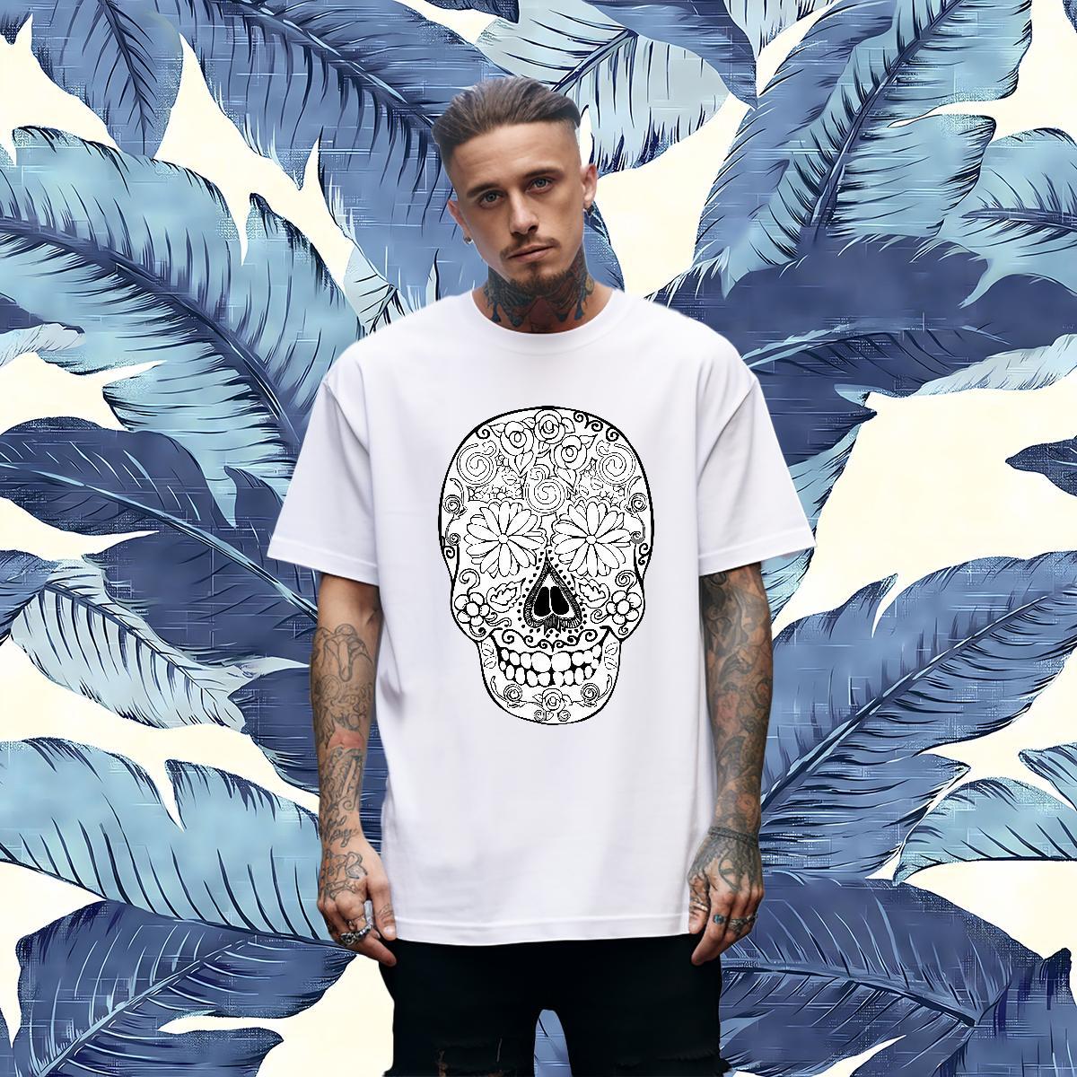 Comfortable T-Shirts 230g Cotton skull Outdoor Customized Round Neck Short Sleeve Men Clothes T-Shirt Factory Direct Tees