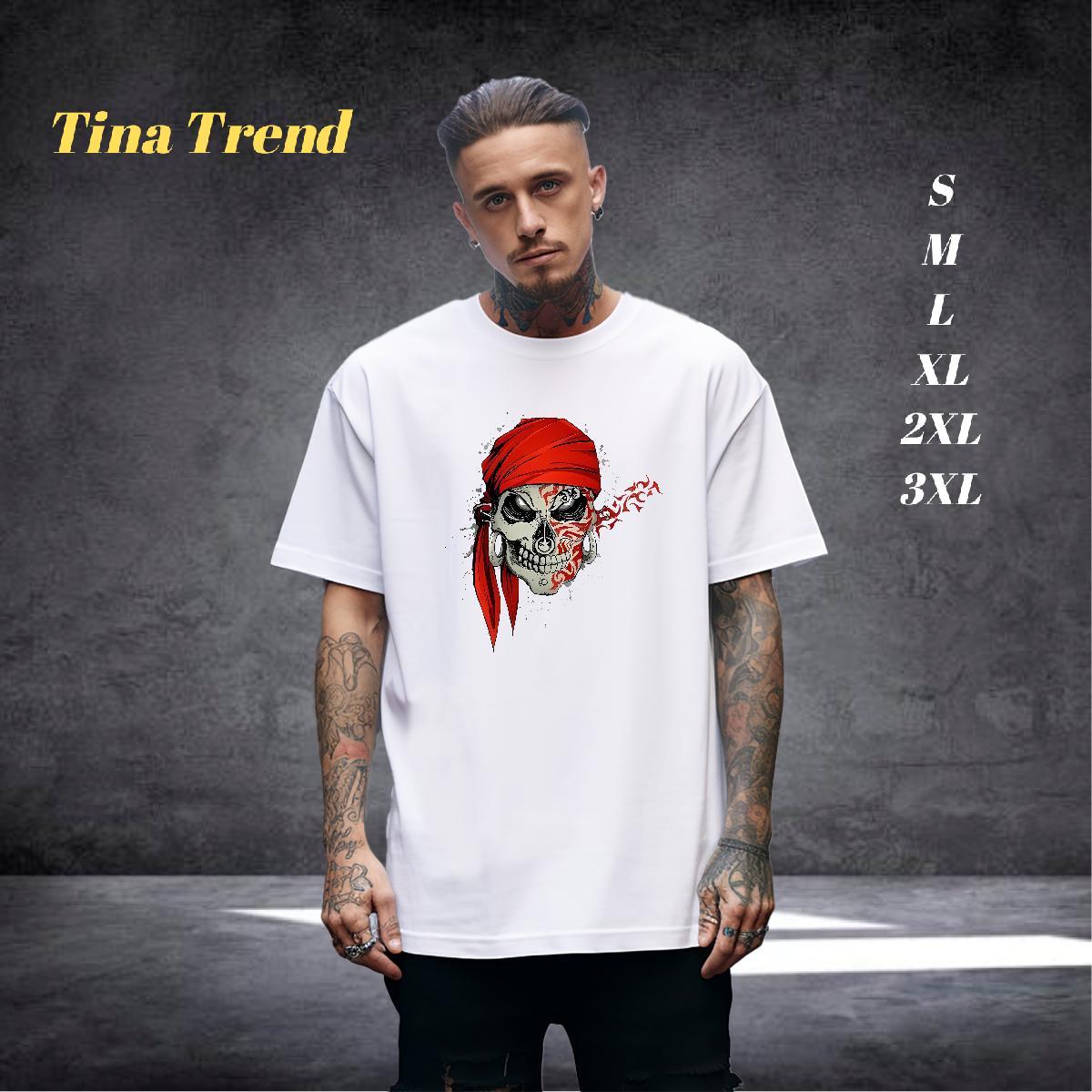 TOP Quality T shirt 230g 100% Cotton skull Outdoor Cartoon Printing L-4XL Short Sleeve O-Neck Mens Tshirts Casual New Tops