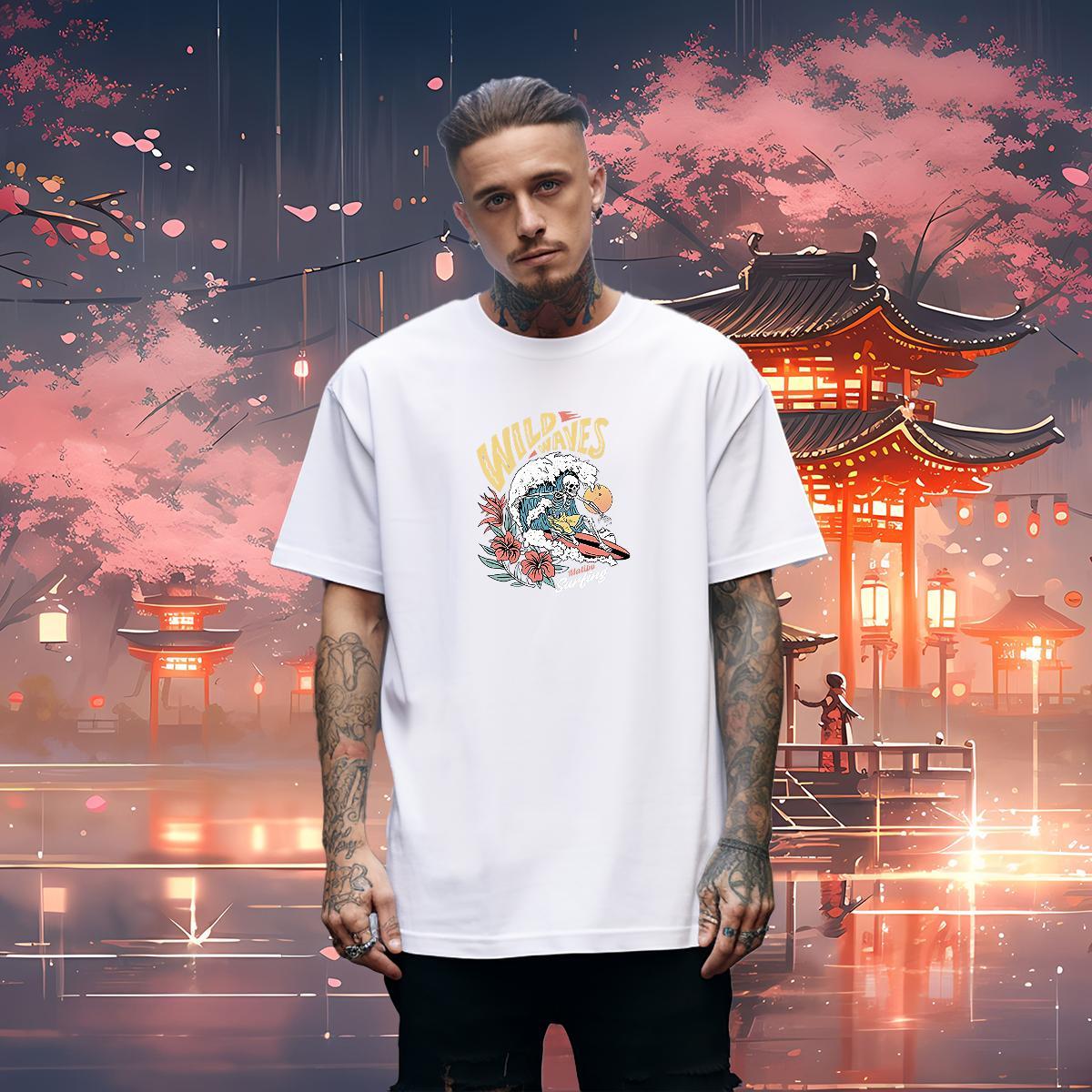 TOP Quality T-Shirts for Men 230g 100% Cotton skull Sport Floral Print Breathable Short Sleeve Men Tshirts DIY Customized Tops Shirt