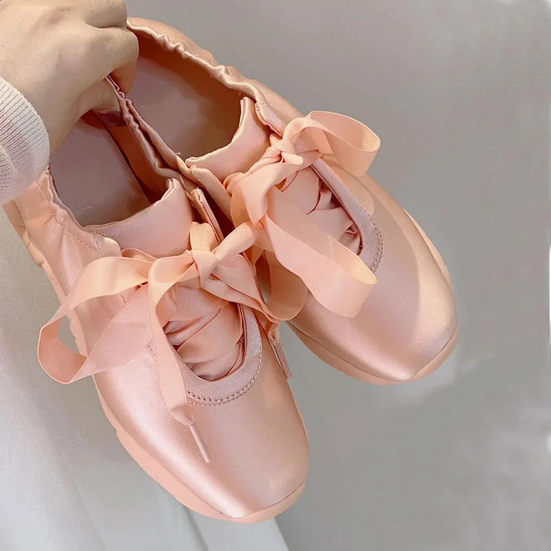 German womens training soft soled silver lace niche ballet running casual sports shoes pump 240824