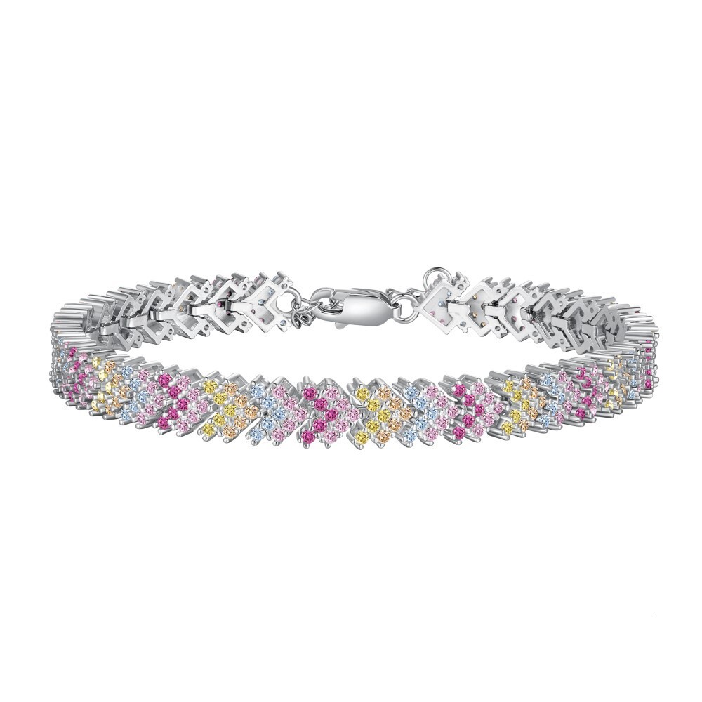 S sterling sier bracelet with a high-end rainbow colored zircon handcrafted inlay for light and exquisite bracelets