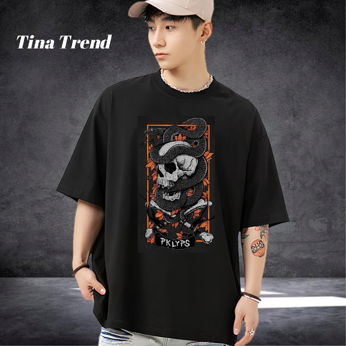 Loose T Shirts Men 100% Cotton 230g skull Sports Casual Black White Breathable Short Sleeve Men Tshirts New Arrival Tops