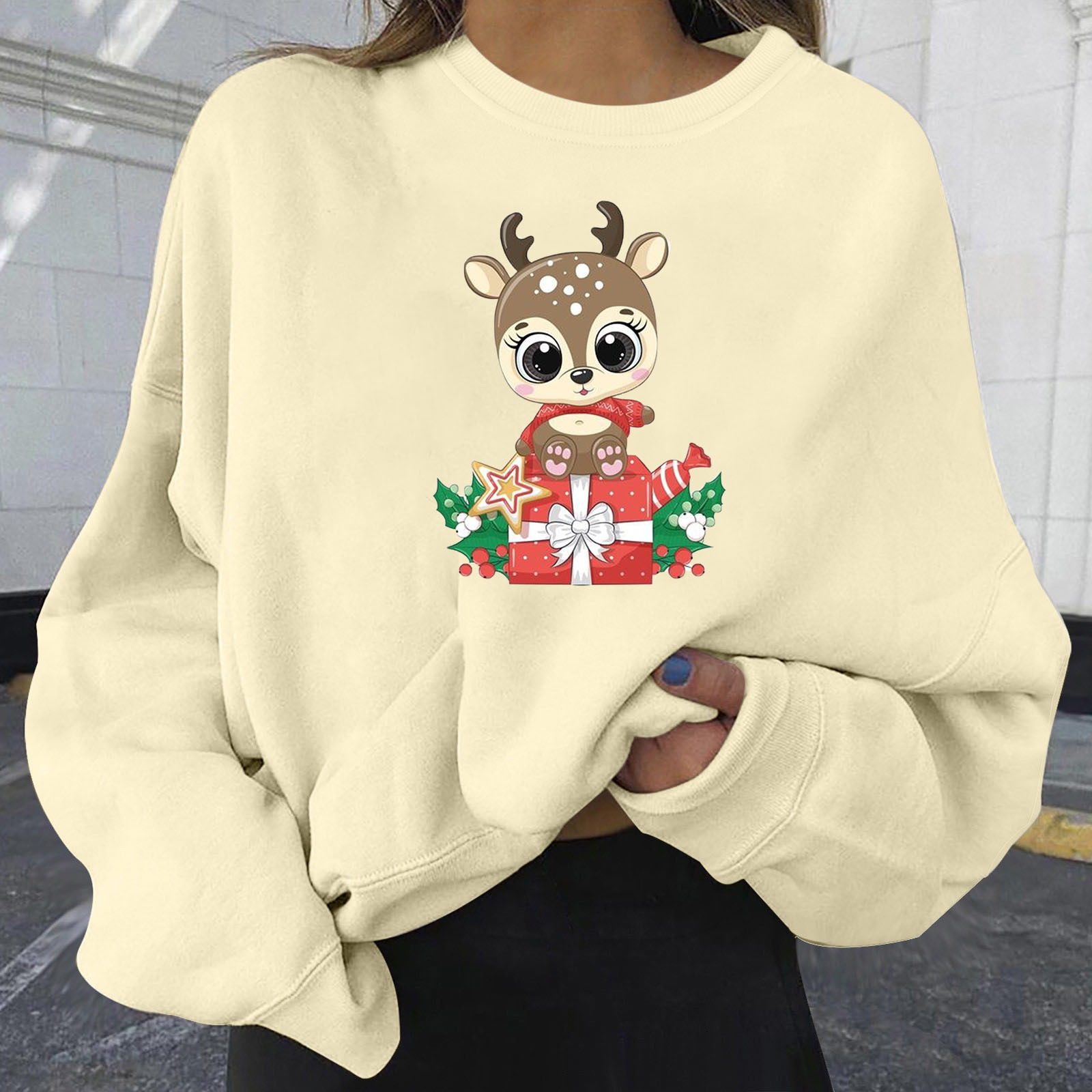 Personalized cute deer print plus size women's loose fit dongdumaoyi