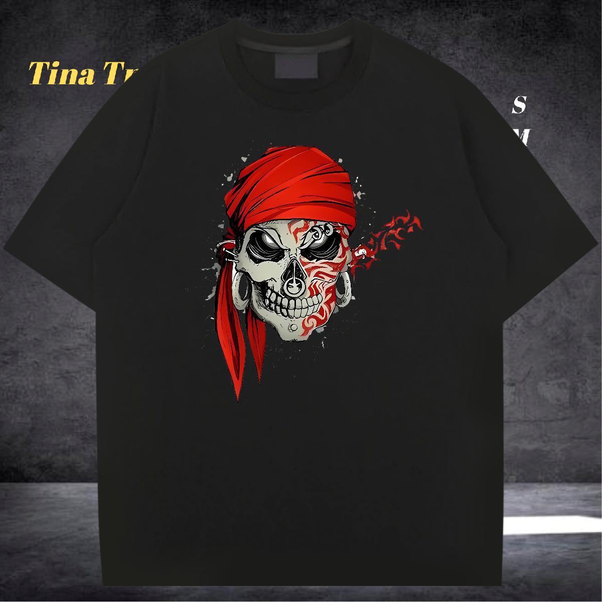 TOP Quality T shirt 230g 100% Cotton skull Outdoor Cartoon Printing L-4XL Short Sleeve O-Neck Mens Tshirts Casual New Tops