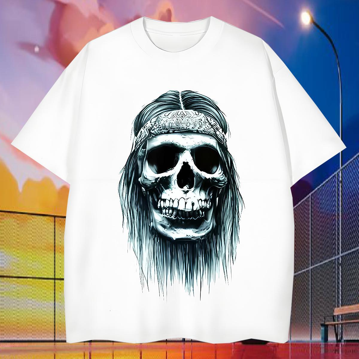 Loose Fit Men T Shirts 100% Cotton 230g skull Casual Plus Size Cartoon Crew Neck Tshirts DIY Customized Tops Shirt