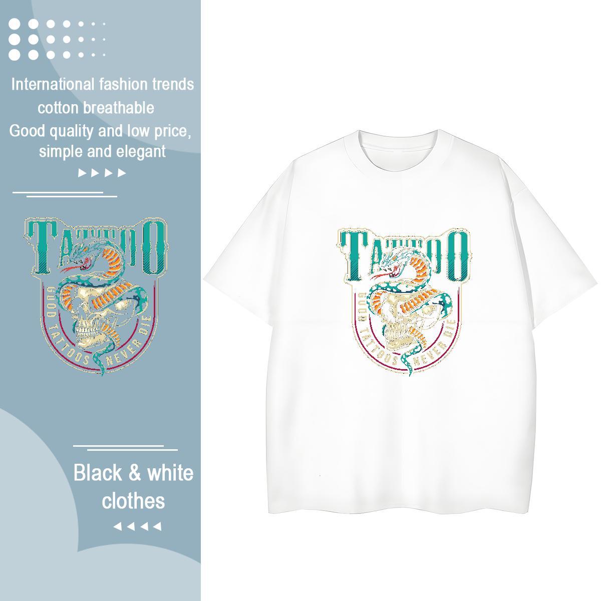 Soft T Shirts Men 230g Cotton skull Casual Beach Cartoon Printing L-4XL Pure Cotton Mens Tshirts New Arrival Clothes