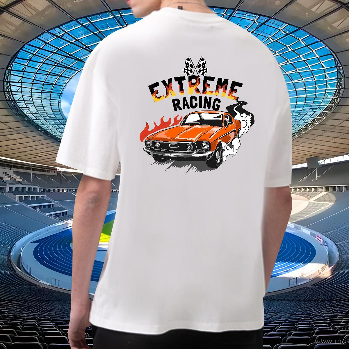 Loose T-Shirts for Men 100% Cotton 230g car Hip Hop Street DIY Short Sleeve Soft Mens Tshirts 2024 Clothes